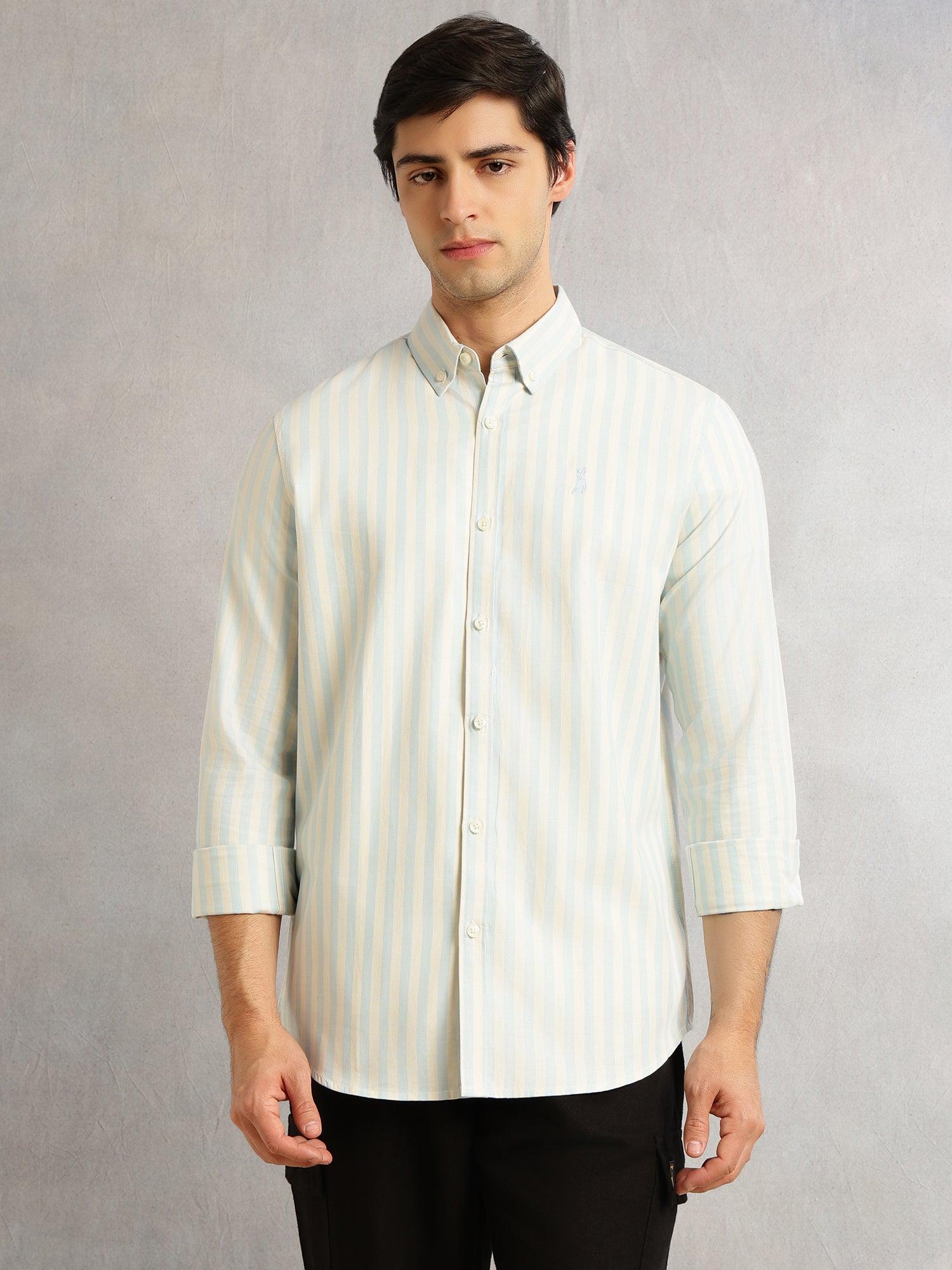 Thomas Scott Men Light Blue Cricket Club Collection Slim Fit Vertical Stripe Cotton Casual Shirt-Button Down Collar, Full Sleeves