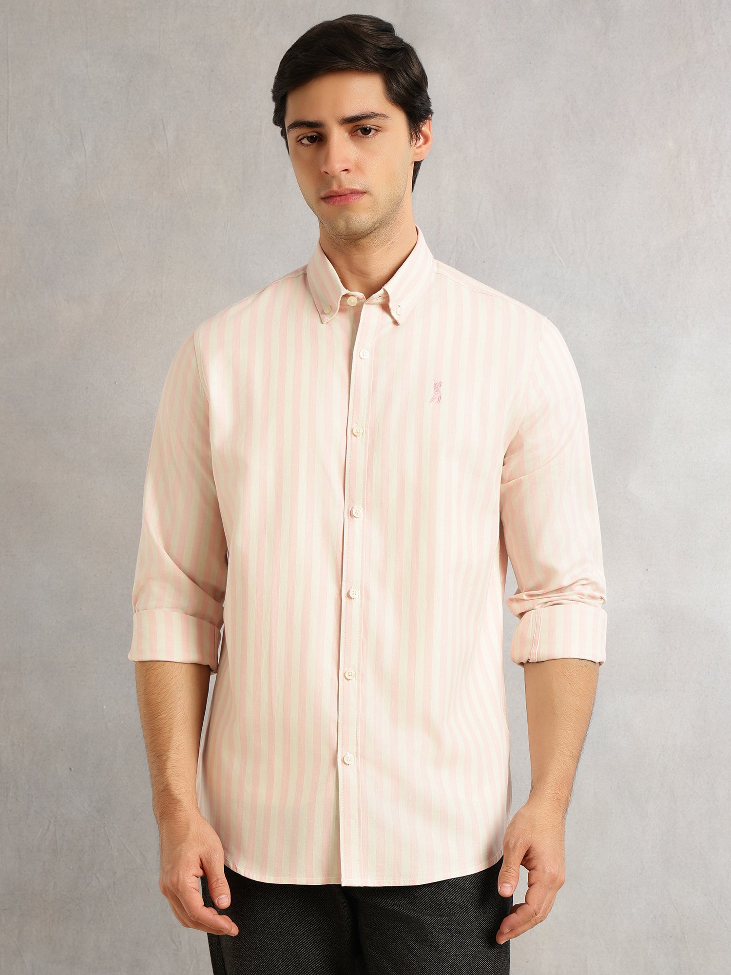 Thomas Scott Men Pink Cricket Club Collection Slim Fit Vertical Stripe Cotton Casual Shirt-Button Down Collar, Full Sleeves