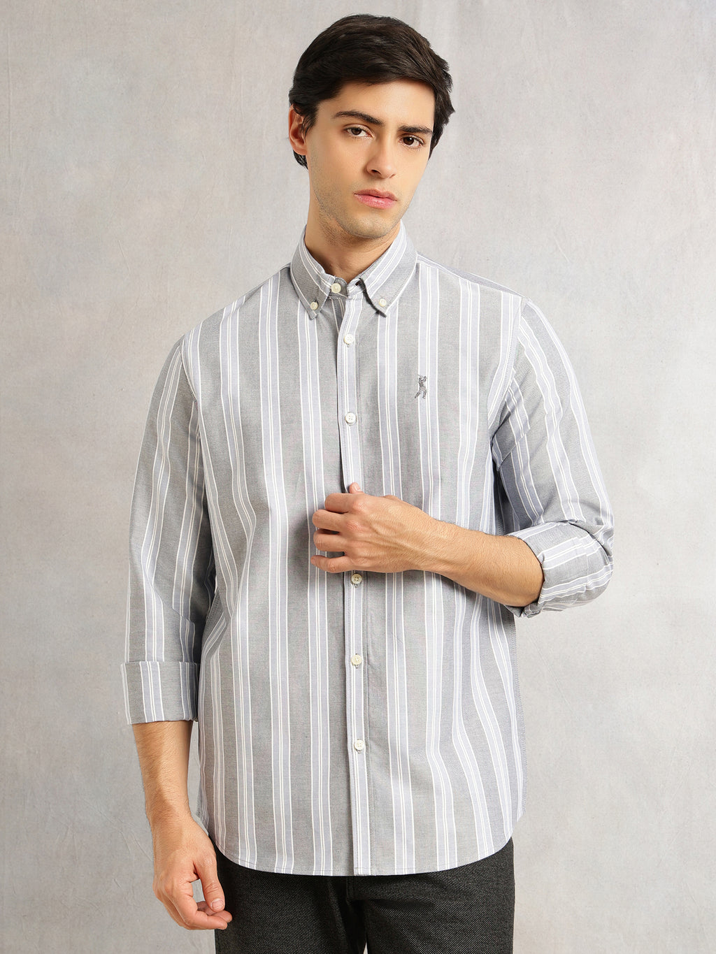 Thomas Scott Men Blue1 Cricket Club Collection Slim Fit Long Sleeves Button Down Collar Cotton Linen Oxford Shirt