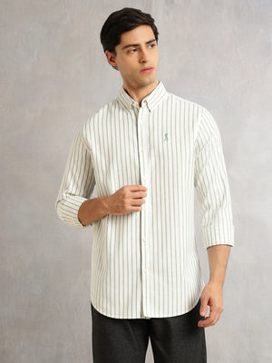 Thomas Scott Men Green Cricket Club Collection Slim Fit Long Sleeves Button Down Collar Cotton Linen Oxford Shirt