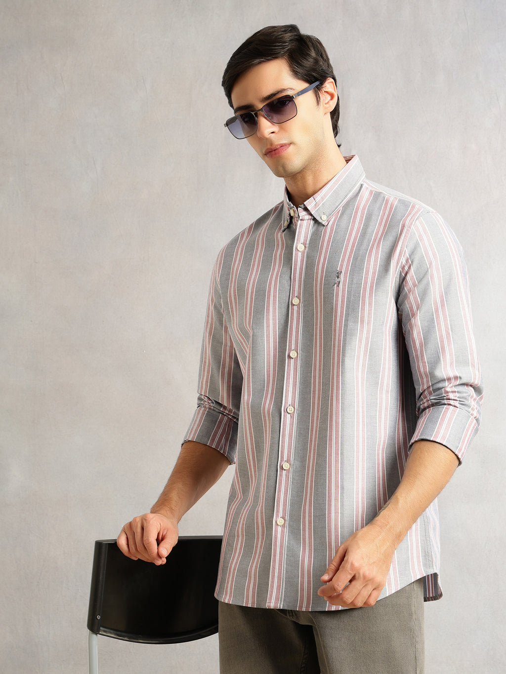 Thomas Scott Men Red Cricket Club Collection Slim Fit Long Sleeves Button Down Collar Cotton Linen Oxford Shirt