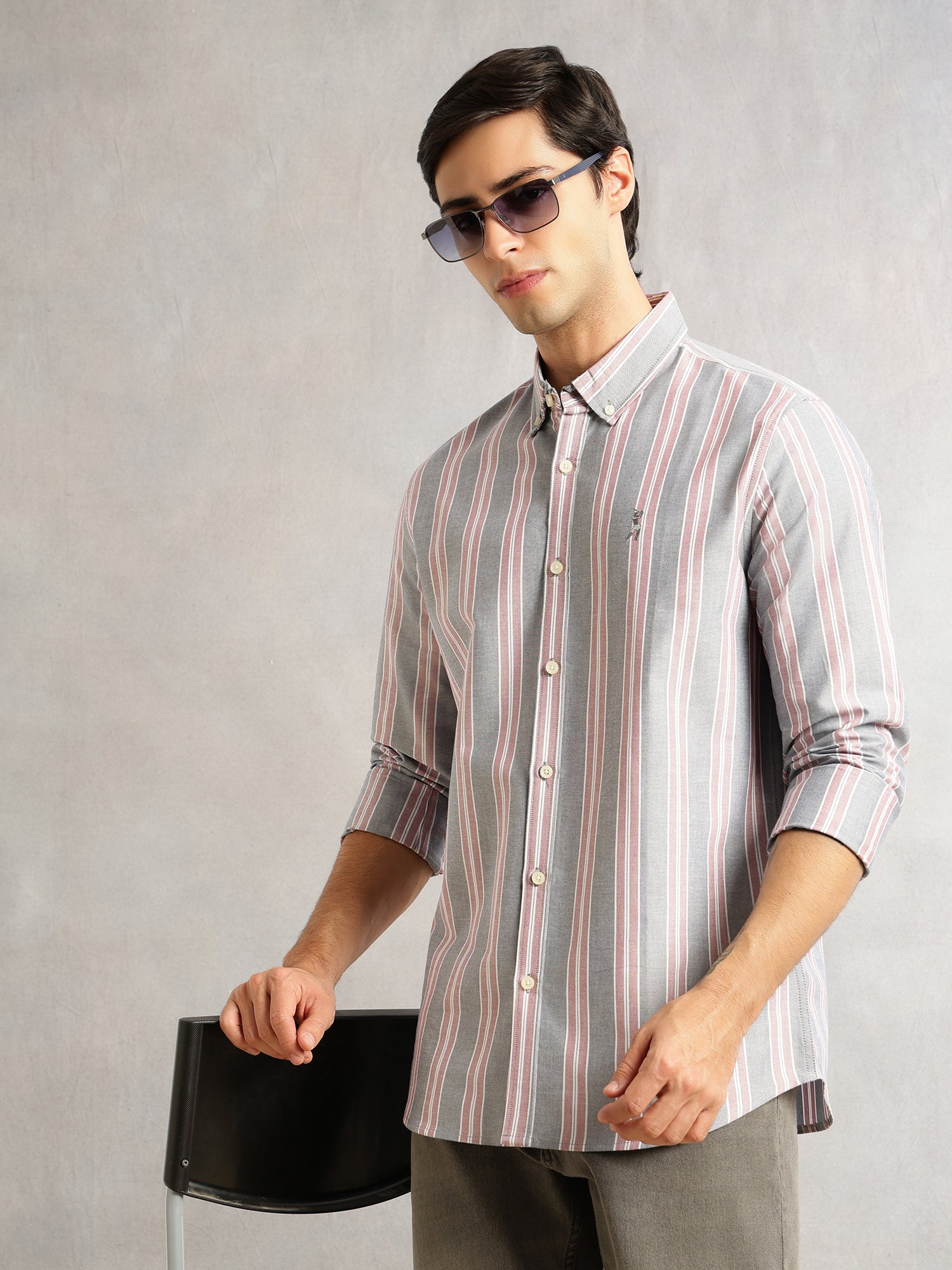 Thomas Scott Men Red Cricket Club Collection Slim Fit Long Sleeves Button Down Collar Cotton Linen Oxford Shirt