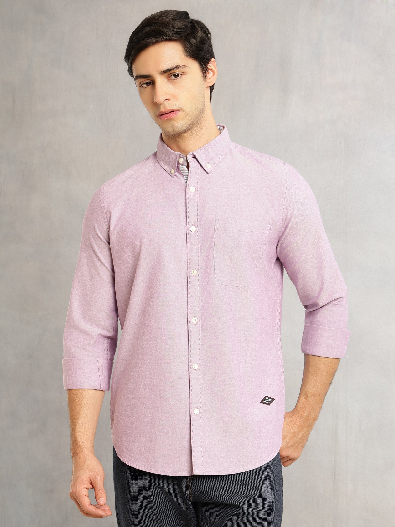 Thomas Scott Men Purple Slim Fit Long Sleeves Button-Down Collar Solid 100% Cotton Oxford Casual Shirt