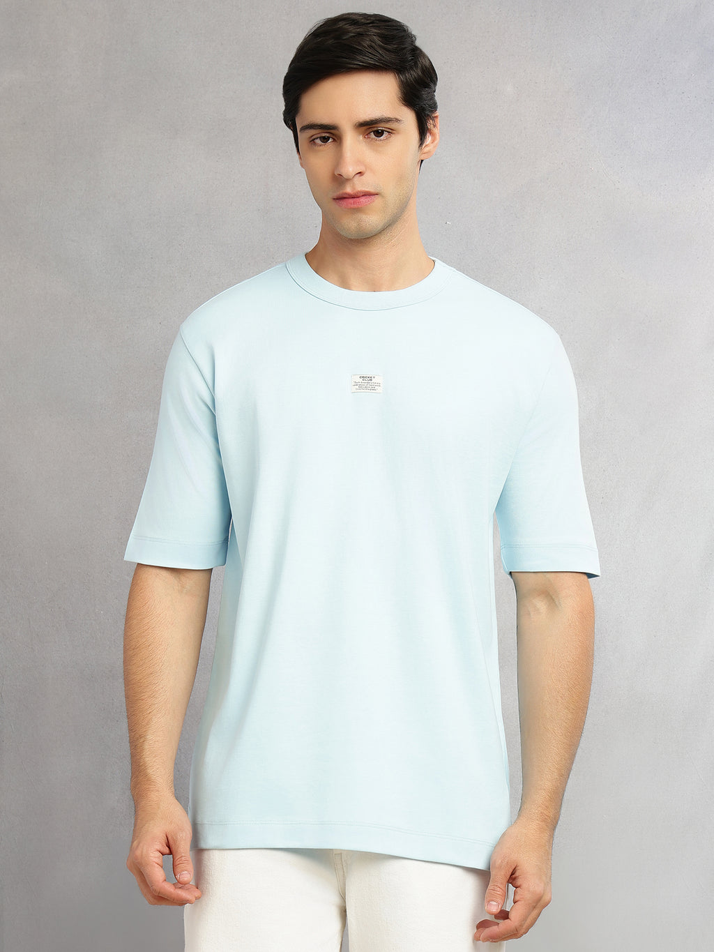 Thomas Scott Men Blue Cricket Club Collection Oversized Fit Round Neck Short Sleeves 100% Cotton Solid Knitted T-shirt