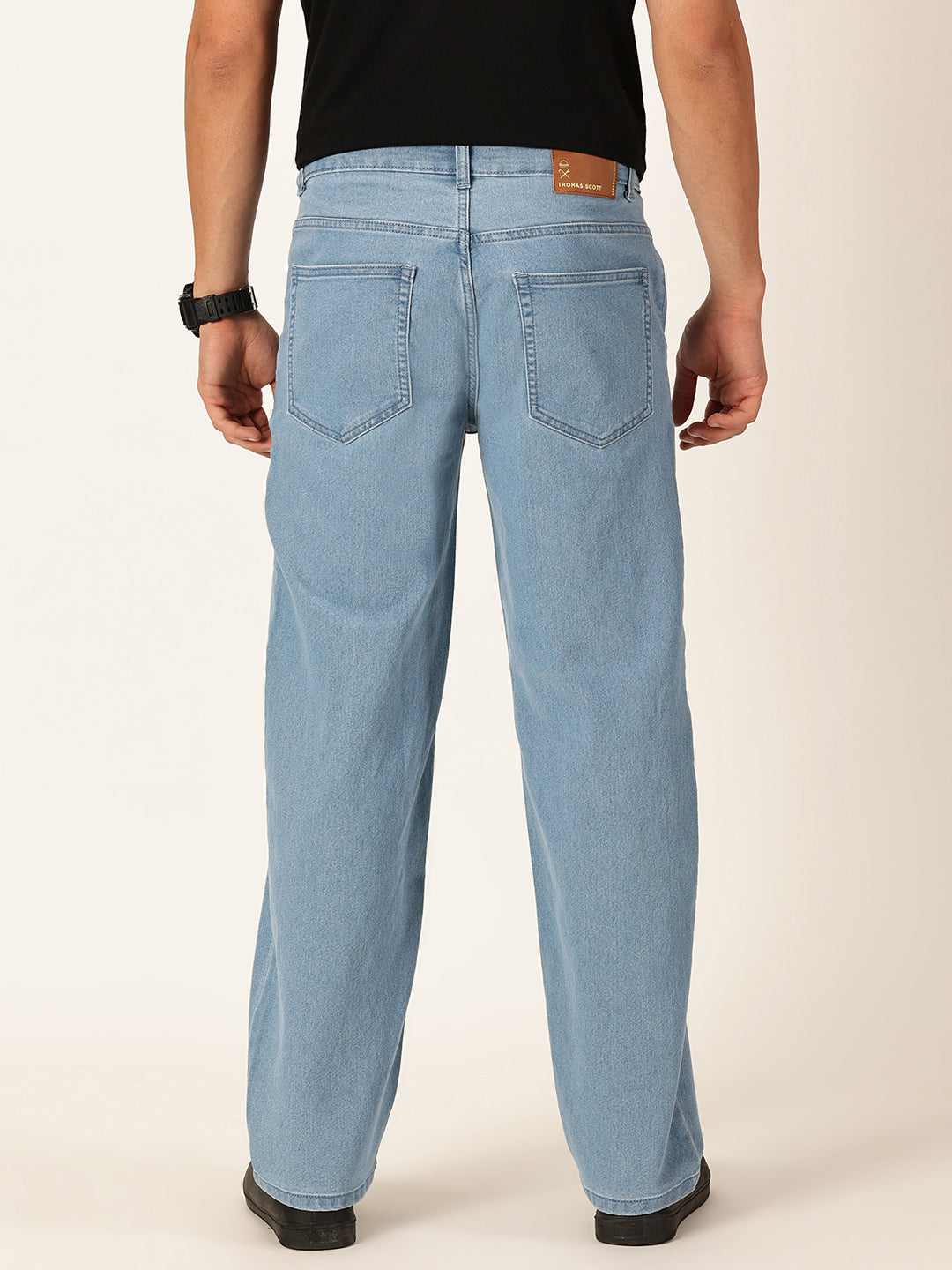 Thomas Scott Men Light Blue Relaxed Fit Mid-Rise Light Shade Clean Look No Fade 5 Pocket Design Stretchable Jeans