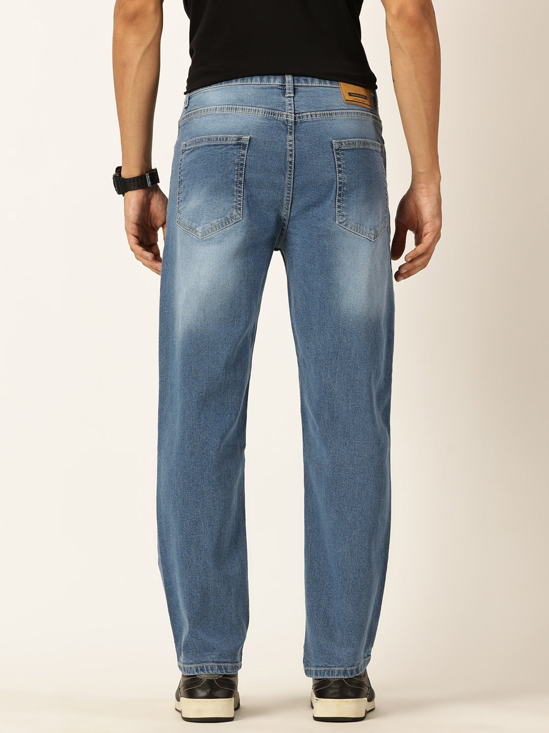 Thomas Scott Men Mid Blue Relaxed Fit Mid-Rise Medium Shade Light Fade Clean Look 5 Pocket Design Stretchable Jeans