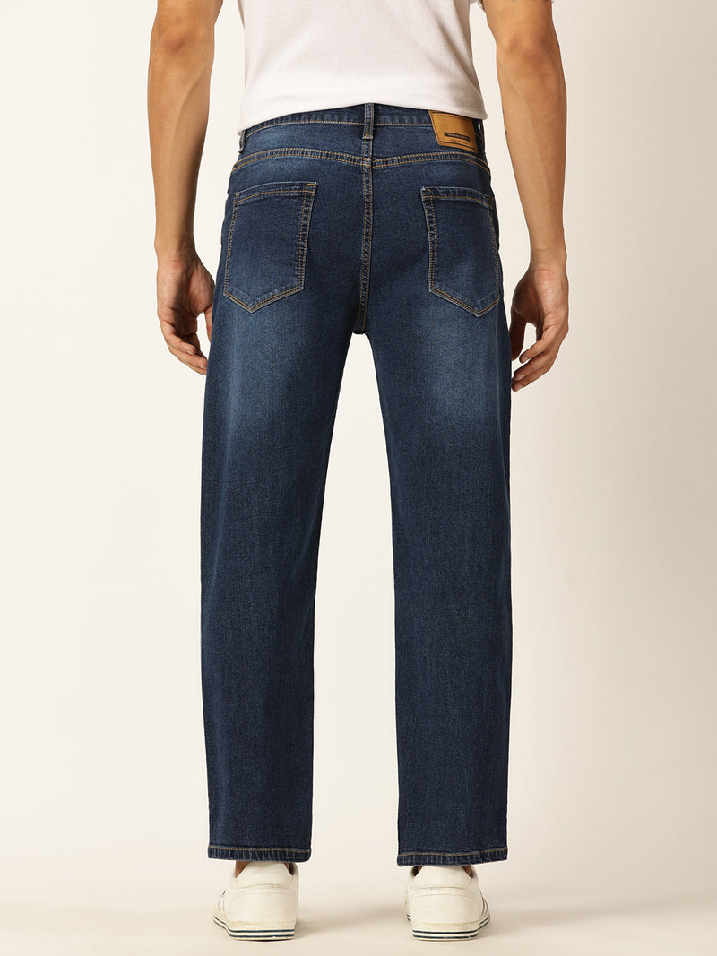 Thomas Scott Men Dark Blue Relaxed Fit Mid-Rise Clean Look Medium Shade Light Fade 5 Pocket Design Stretchable Jeans