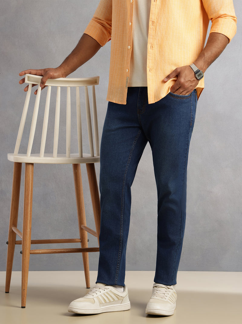 Thomas Scott Men Dark Blue Slim Fit Dark Shade Mid-Rise Clean Look 5 Pocket Design Stretchable Jeans