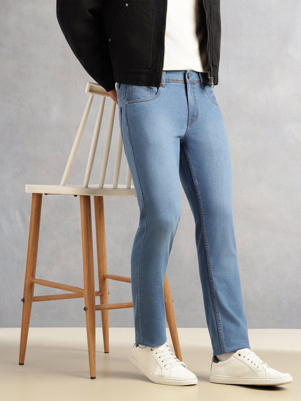 Thomas Scott Men Mid Blue Slim Fit Light Shade Mid-Rise Clean Look 5 Pocket Design Stretchable Jeans