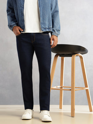 Thomas Scott Men Dark Blue Slim Fit Dark Shade Mid-Rise Clean Look 5 Pocket Design Stretchable Jeans