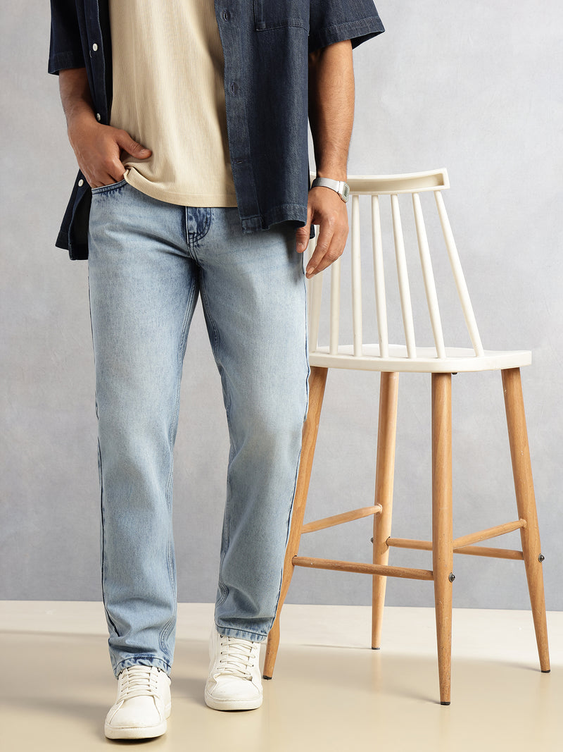 Thomas Scott Men Mid Blue Smart Slim Fit Mid-Rise Light Shade Clean Look 5 Pocket Design Non Stretchable Jeans