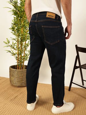Thomas Scott Men Dark Blue Smart Dark Shade Tapered Fit Clean Look Stretchable Jeans