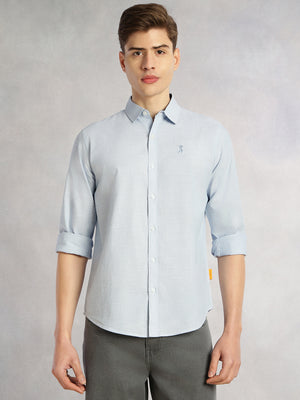 Thomas Scott Men Blue Cricket Club Collection Slim Fit Long Sleeves Spread Collar Pinstripe Cotton Linen Casual Shirt