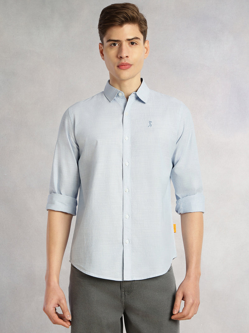 Thomas Scott Men Blue Cricket Club Collection Slim Fit Long Sleeves Spread Collar Pinstripe Cotton Linen Casual Shirt