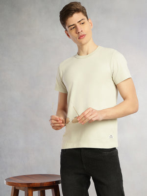 Thomas Scott Men Sage Green Cricket Club Collection Regular Fit Short Sleeves Round Neck Solid Knitted T-Shirt