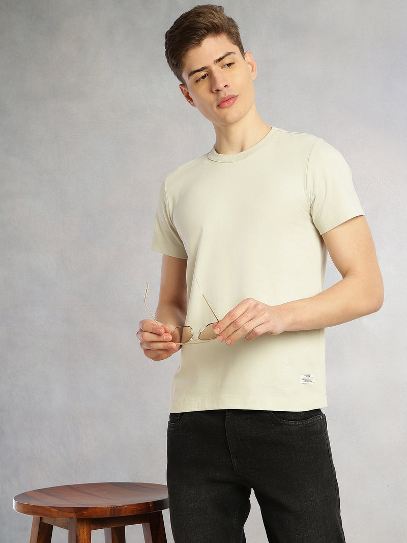 Thomas Scott Men Sage Green Cricket Club Collection Regular Fit Short Sleeves Round Neck Solid Knitted T-Shirt
