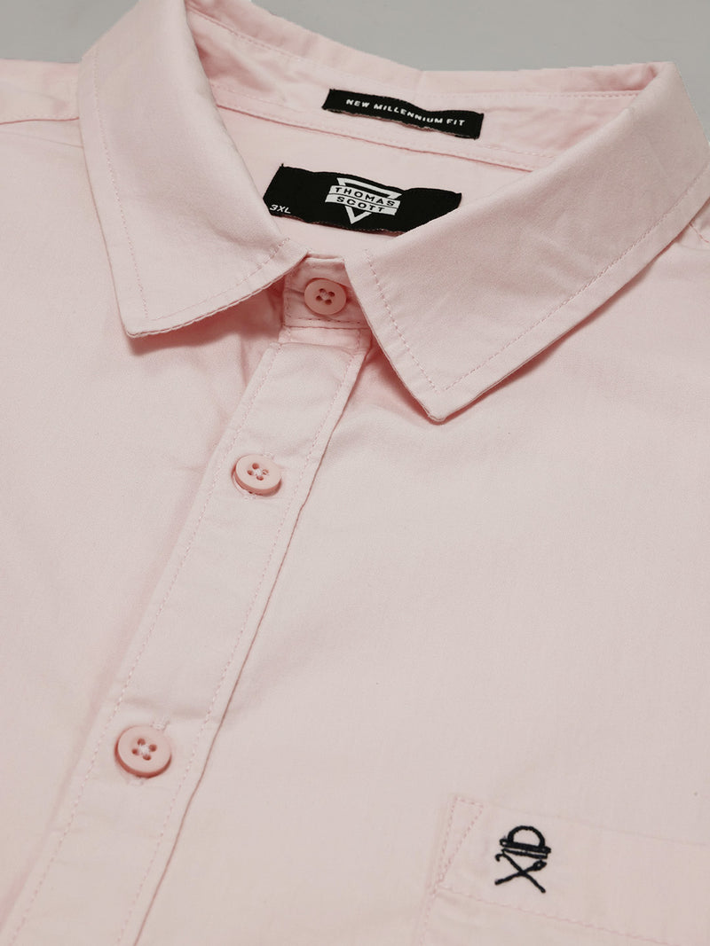 Thomas Scott Men Light Pink 1 Cotton Casual Shirt Plus Size Regular Fit Spread Collar Long Sleeve