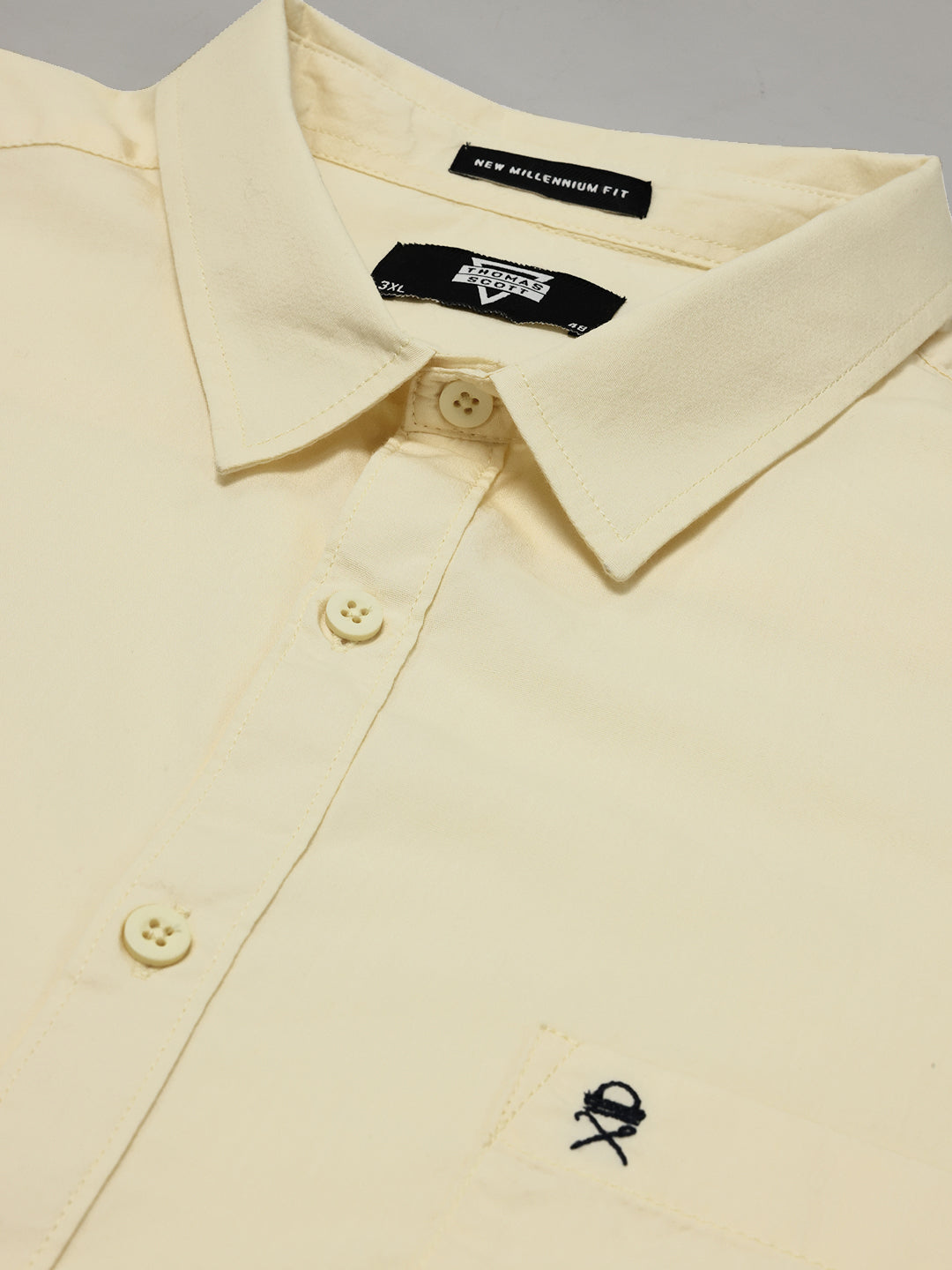 Thomas Scott Men Yellow Cotton Casual Shirt Plus Size Regular Fit Spread Collar Long Sleeve