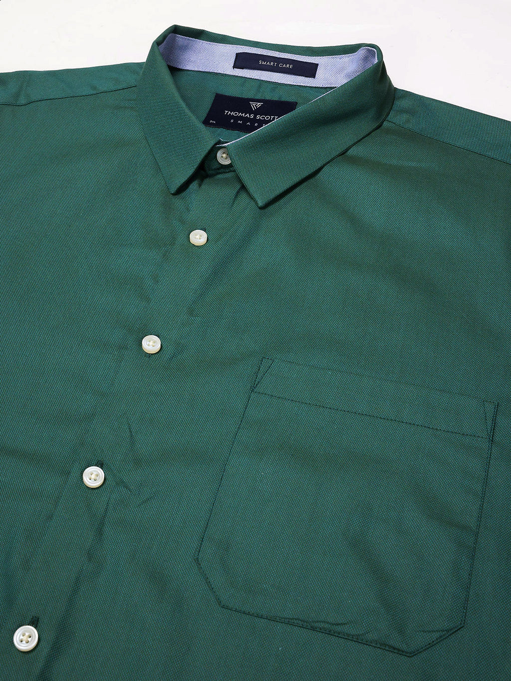 Thomas Scott Men Green Plus Size Smart Long Sleeves Regular Fit Spread Collar Solid 100% Cotton Formal Shirt