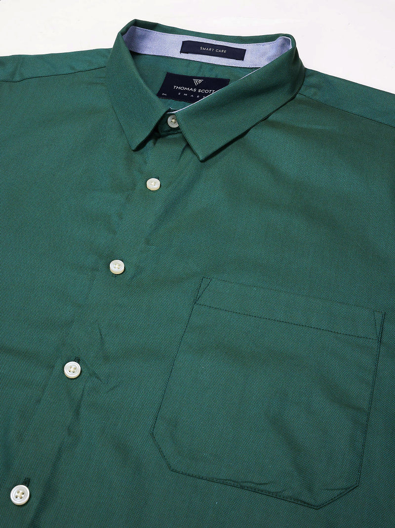 Thomas Scott Men Green Plus Size Smart Long Sleeves Regular Fit Spread Collar Solid 100% Cotton Formal Shirt