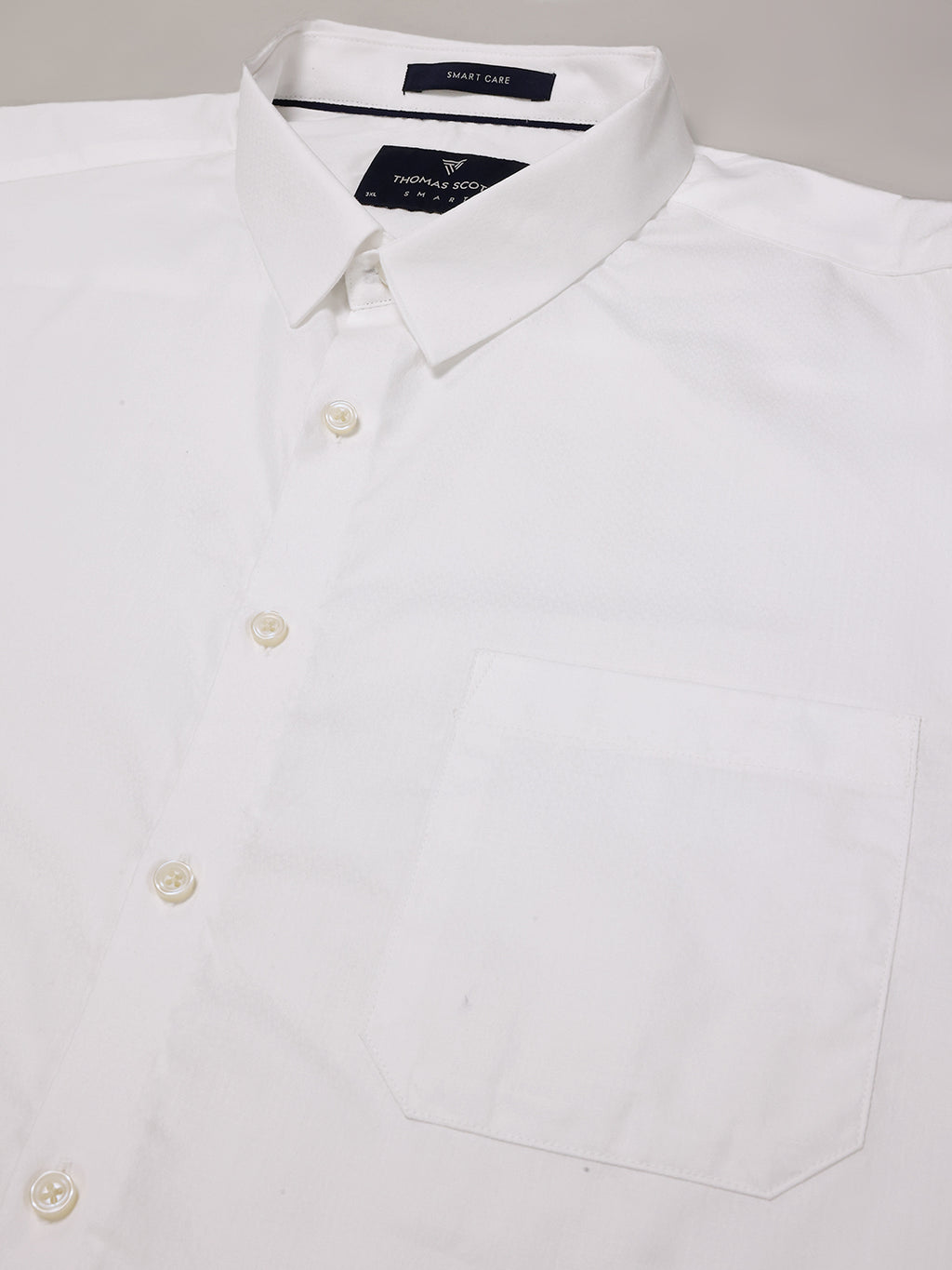 Thomas Scott Men White Plus Size Smart Regular Fit Long Sleeves Spread Collar 100% Cotton Solid Formal Shirt