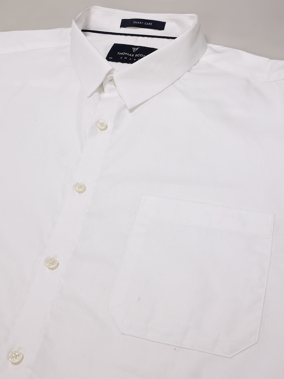 Thomas Scott Men White Plus Size Smart Regular Fit Long Sleeves Spread Collar 100% Cotton Solid Formal Shirt