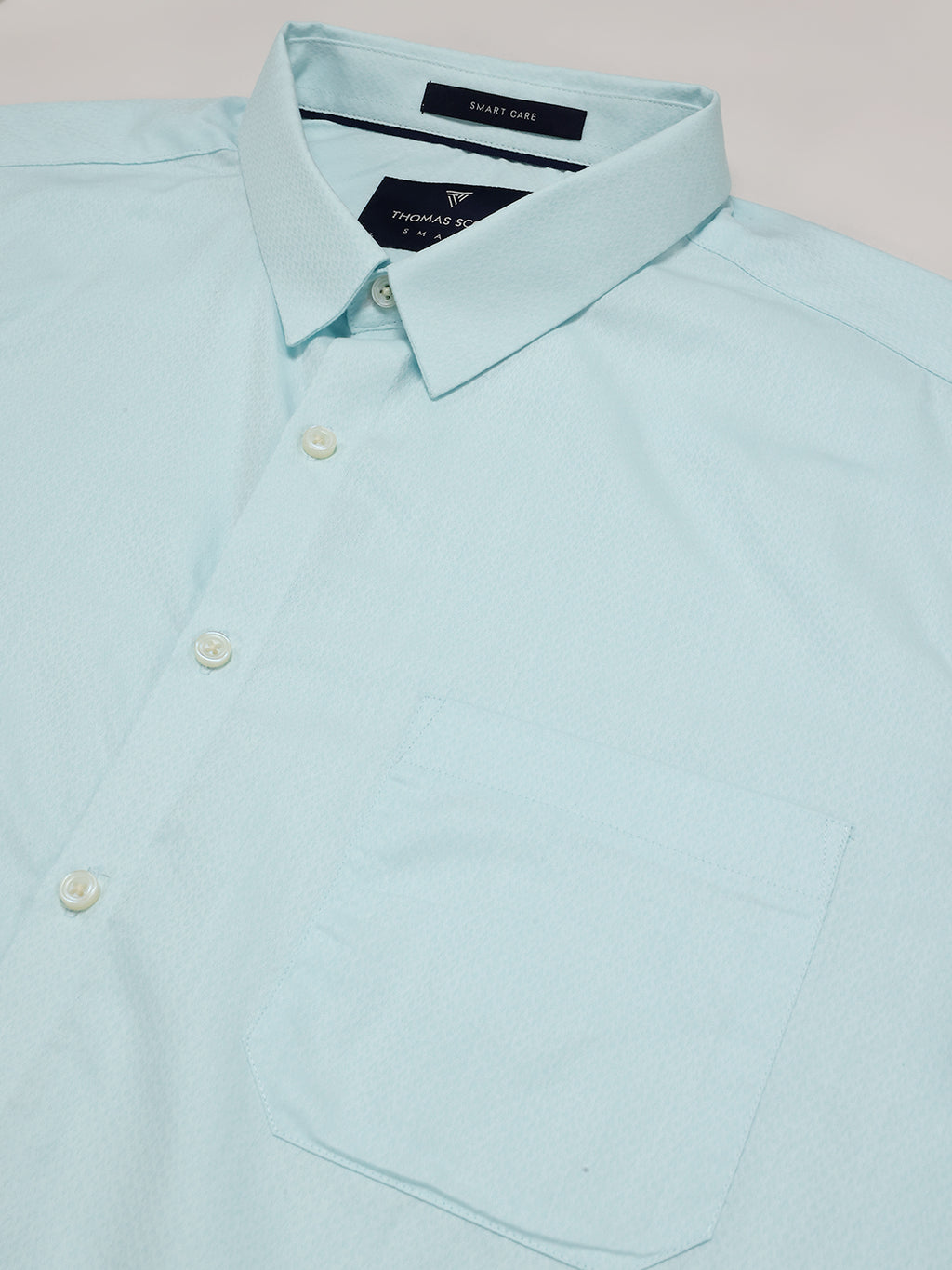 Thomas Scott Men Aqua Plus Size Smart Regular Fit Long Sleeves Spread Collar 100% Cotton Solid Formal Shirt