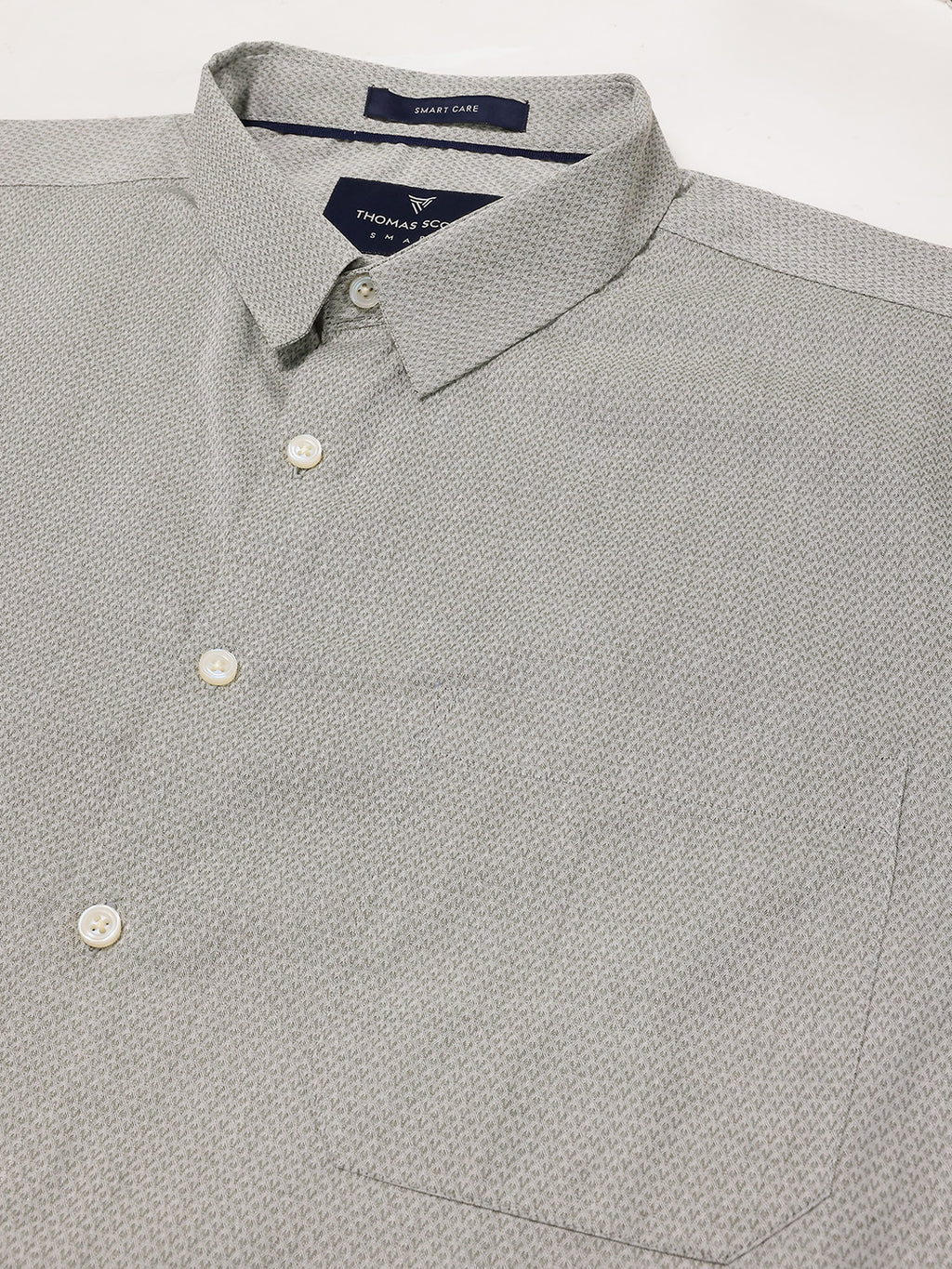 Thomas Scott Men Bottle Green Plus Size Smart Regular Fit Long Sleeves Spread Collar 100% Cotton Solid Formal Shirt