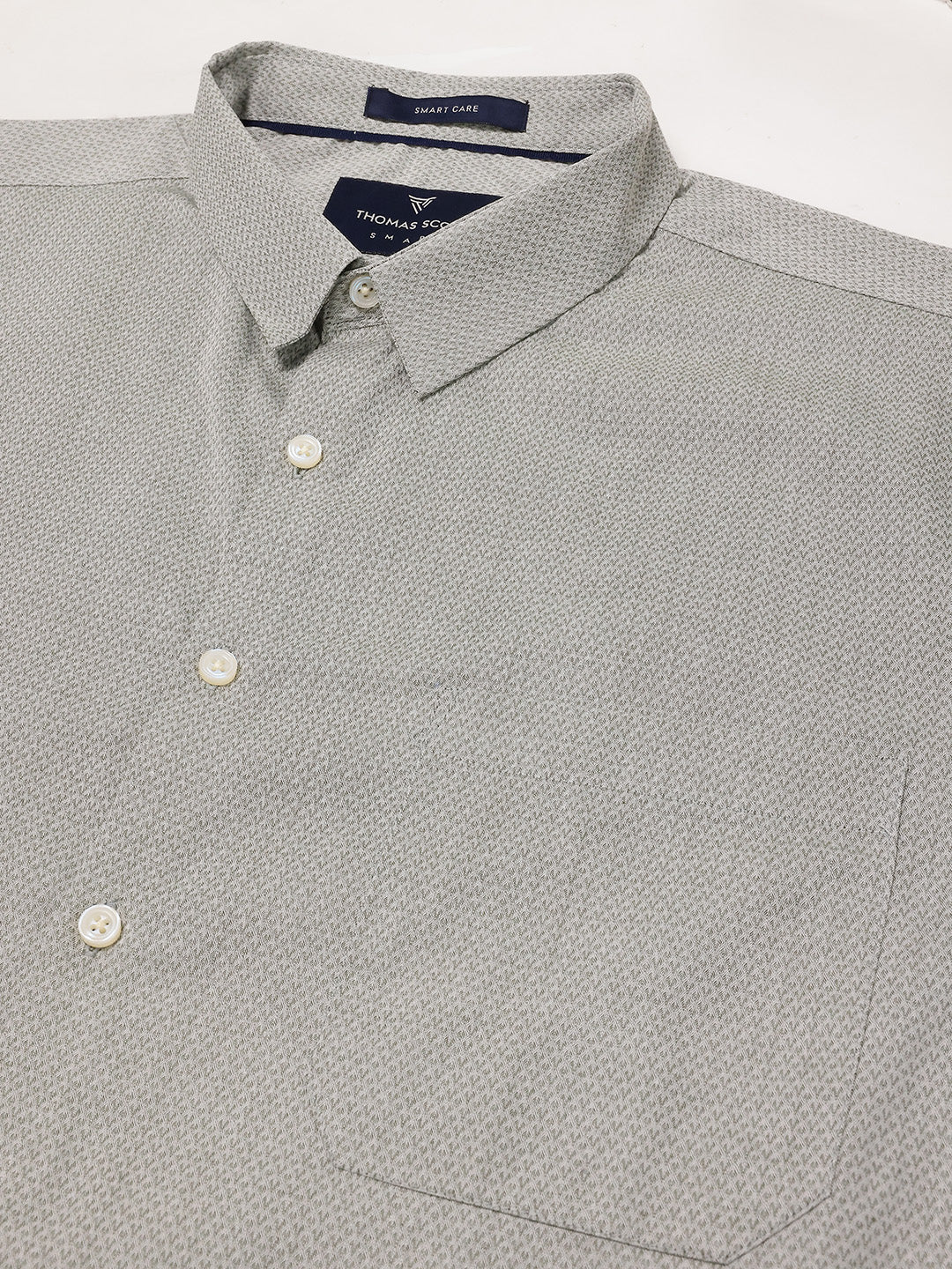 Thomas Scott Men Bottle Green Plus Size Smart Regular Fit Long Sleeves Spread Collar 100% Cotton Solid Formal Shirt