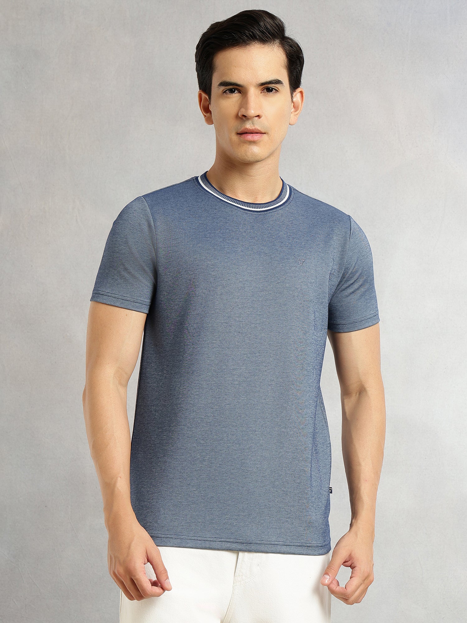 Thomas Scott Men Navy Regular Fit Short Sleeves Round Neck Solid Knitted Tshirt