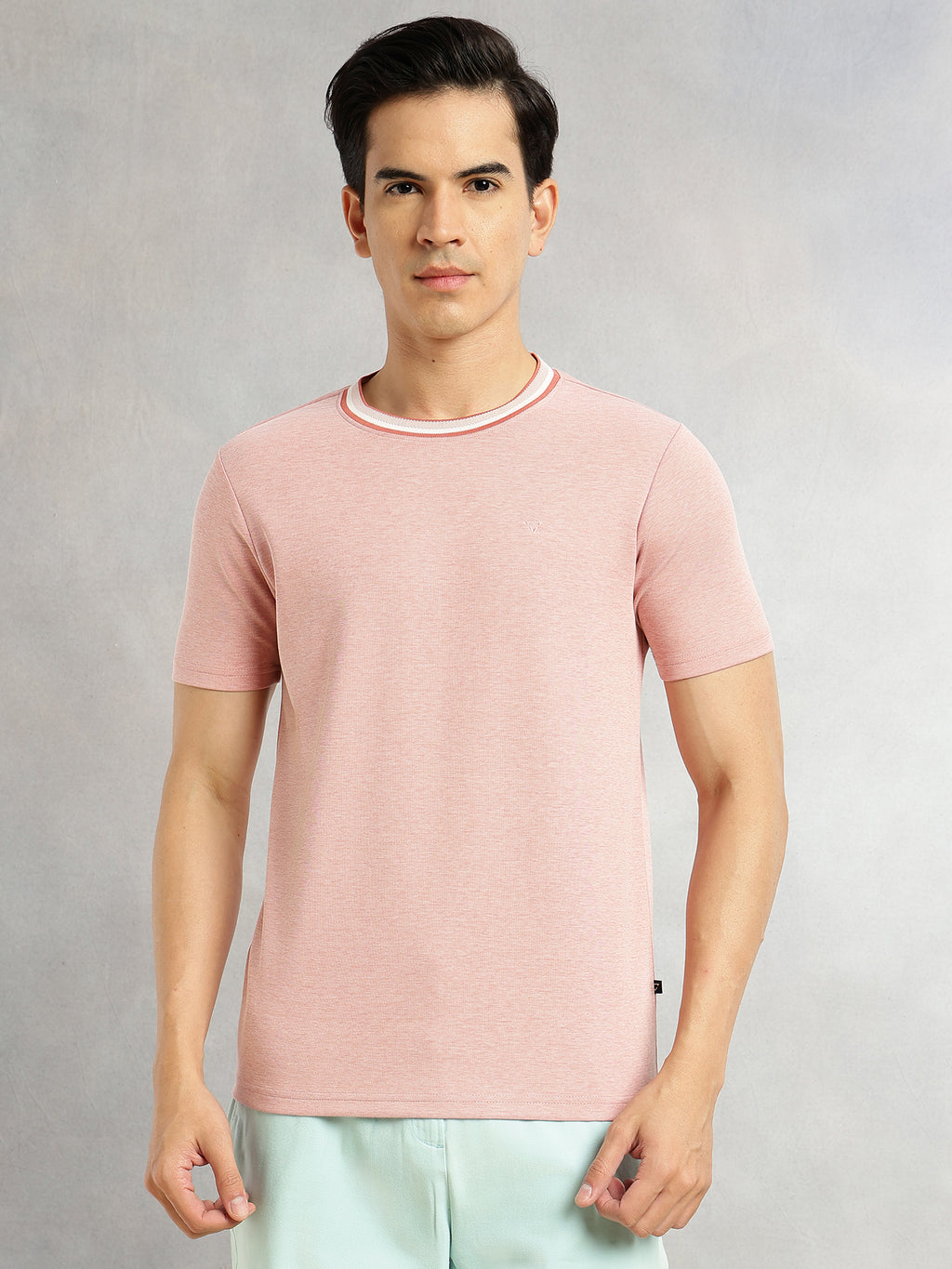 Thomas Scott Men Peach Regular Fit Short Sleeves Round Neck Solid Knitted Tshirt