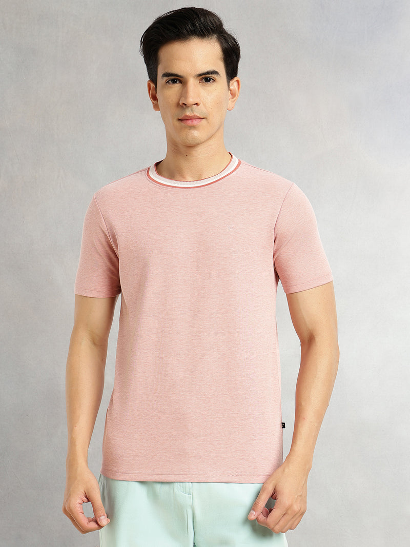 Thomas Scott Men Peach Regular Fit Short Sleeves Round Neck Solid Knitted Tshirt