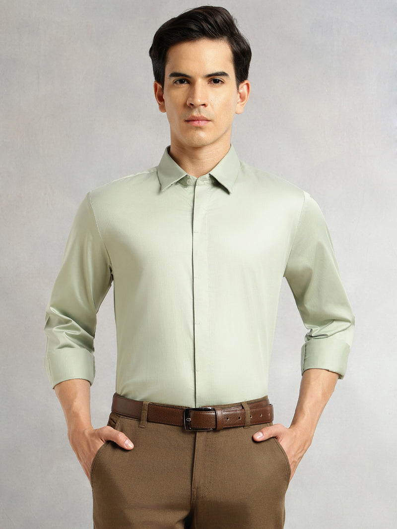 Thomas Scott Men Pista Premium Long Sleeves Regular Fit Spread Collar Solid 100% Cotton Formal Shirt