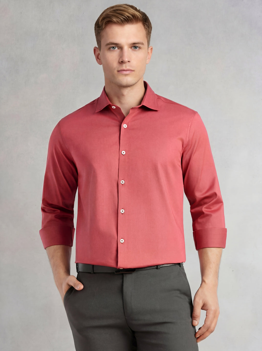 Thomas Scott Men Dark Peach Regular Fit Long Sleeves Spread Collar Solid 100% Cotton Formal Shirt