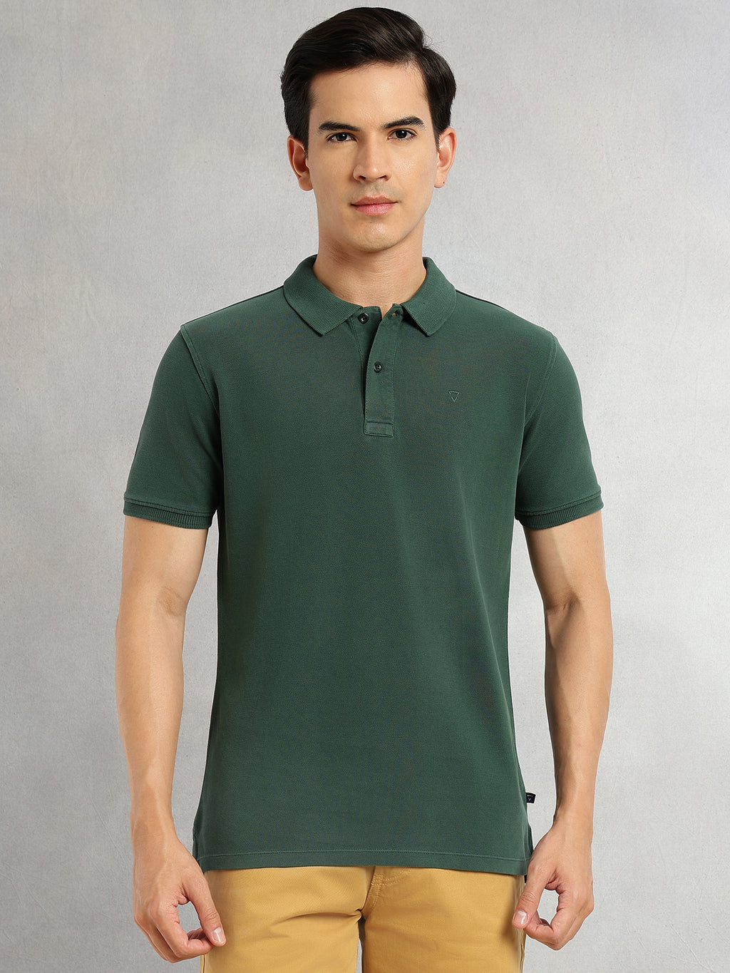 Thomas Scott Men Green Short Sleeves Regular Fit Solid 100% Cotton Polo Collar Knitted T-shirt