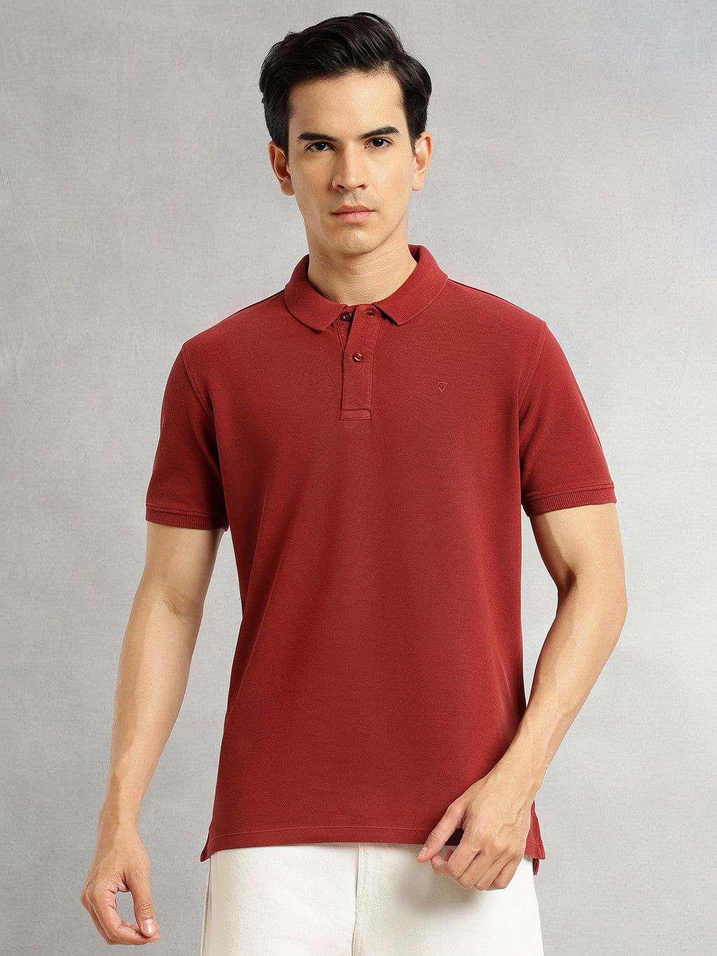 Thomas Scott Men Red Short Sleeves Regular Fit Solid 100% Cotton Polo Collar Knitted T-shirt
