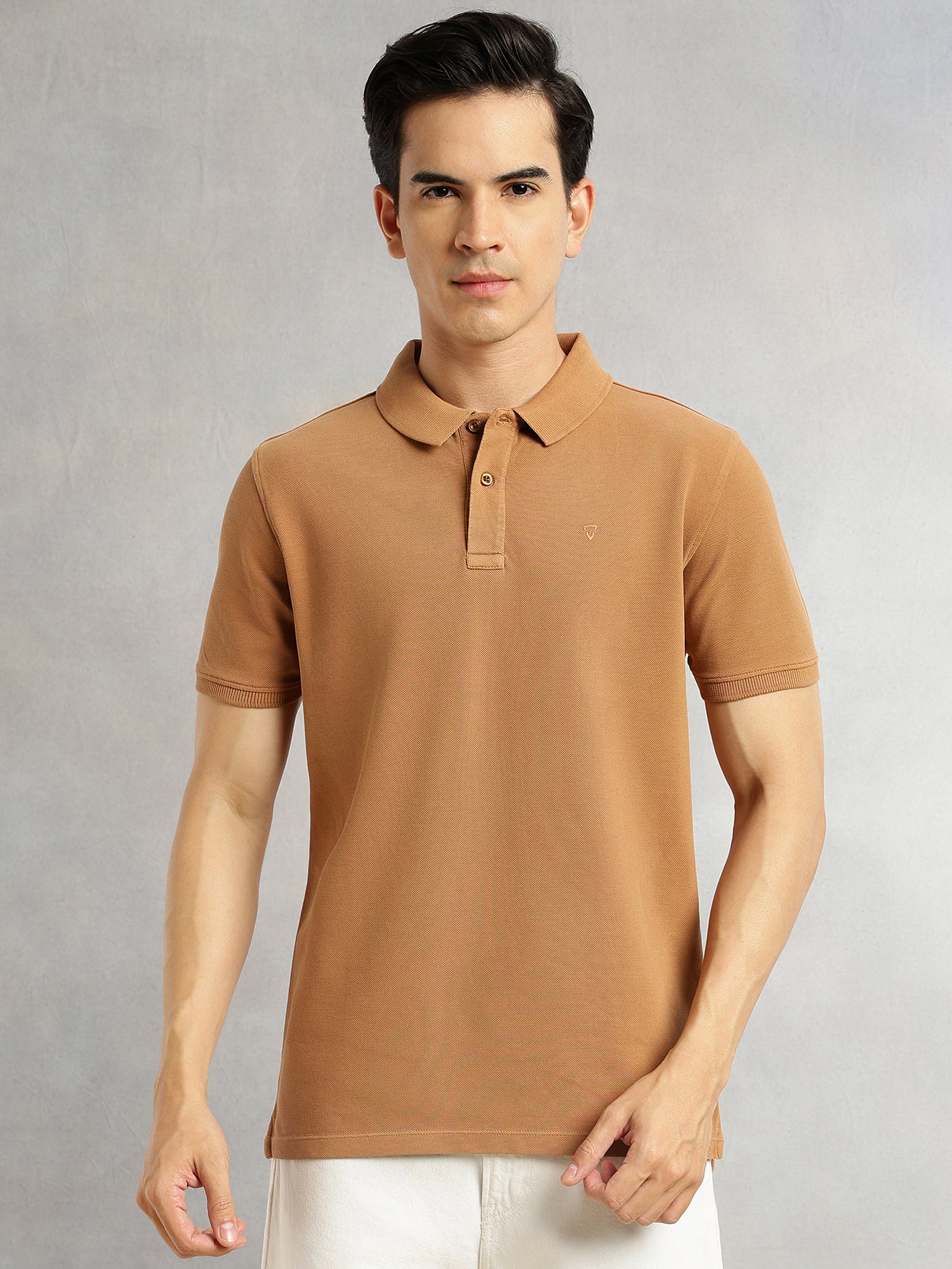 Thomas Scott Men Yellow Short Sleeves Regular Fit Solid 100% Cotton Polo Collar Knitted T-shirt