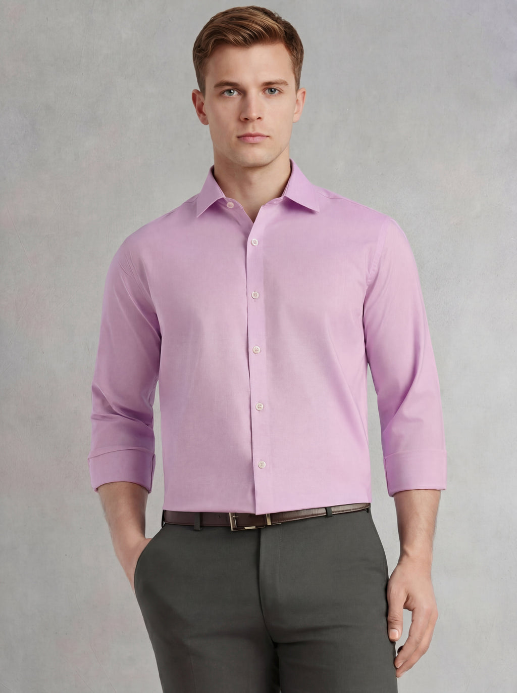 Thomas Scott Men Voilet Regular Fit Long Sleeves Spread Collar 100% Cotton Oxford Formal Shirt