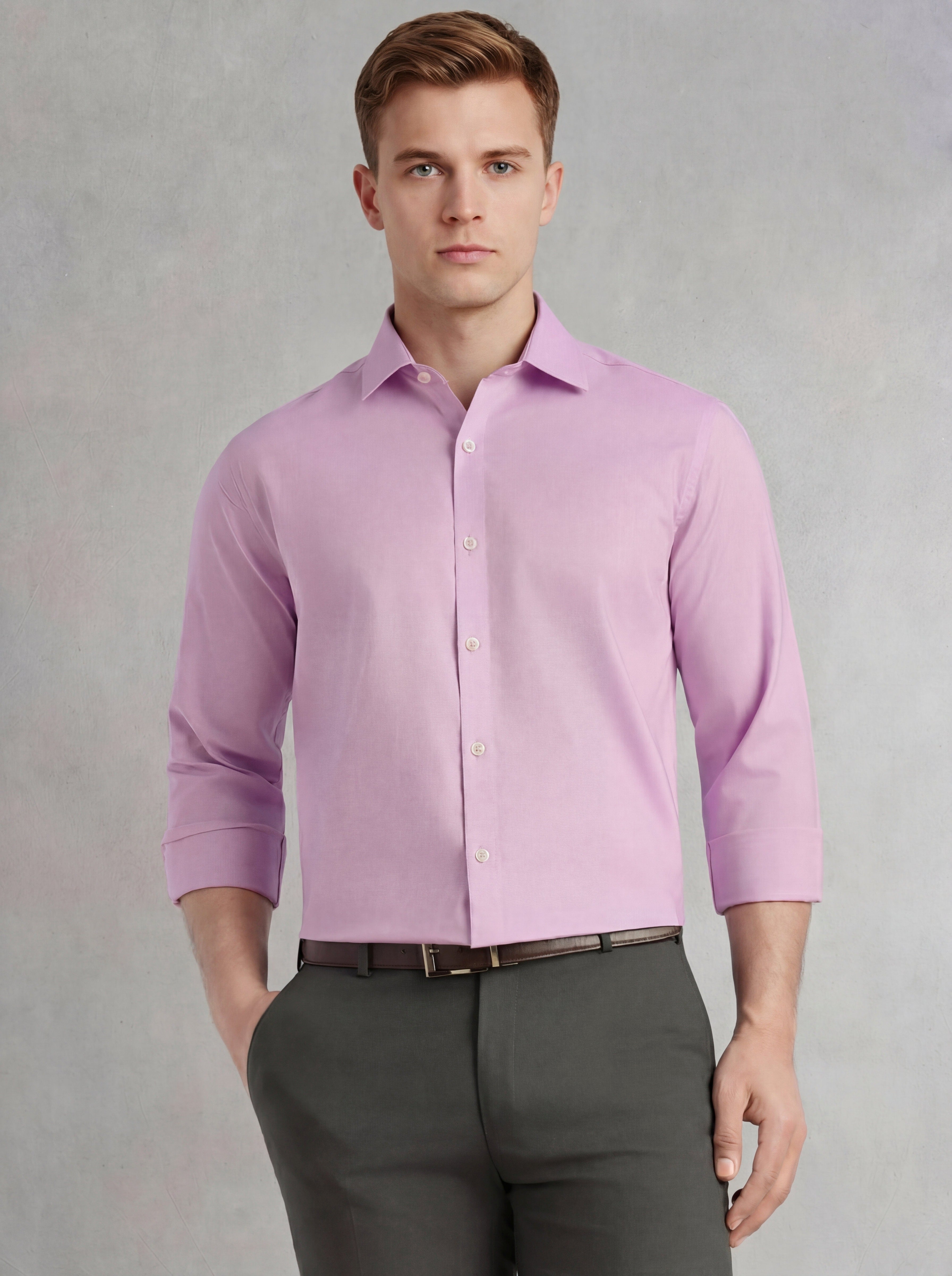 Thomas Scott Men Voilet Regular Fit Long Sleeves Spread Collar 100% Cotton Oxford Formal Shirt