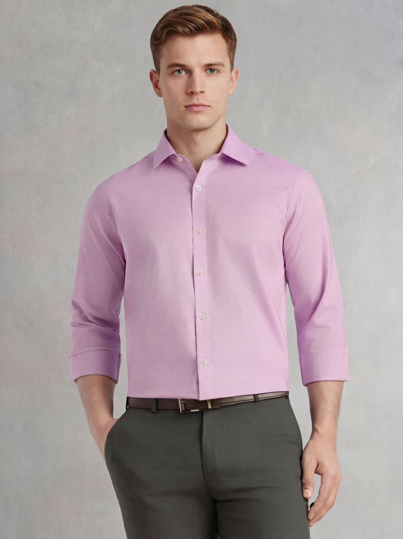Thomas Scott Men Voilet Regular Fit Long Sleeves Spread Collar 100% Cotton Oxford Formal Shirt