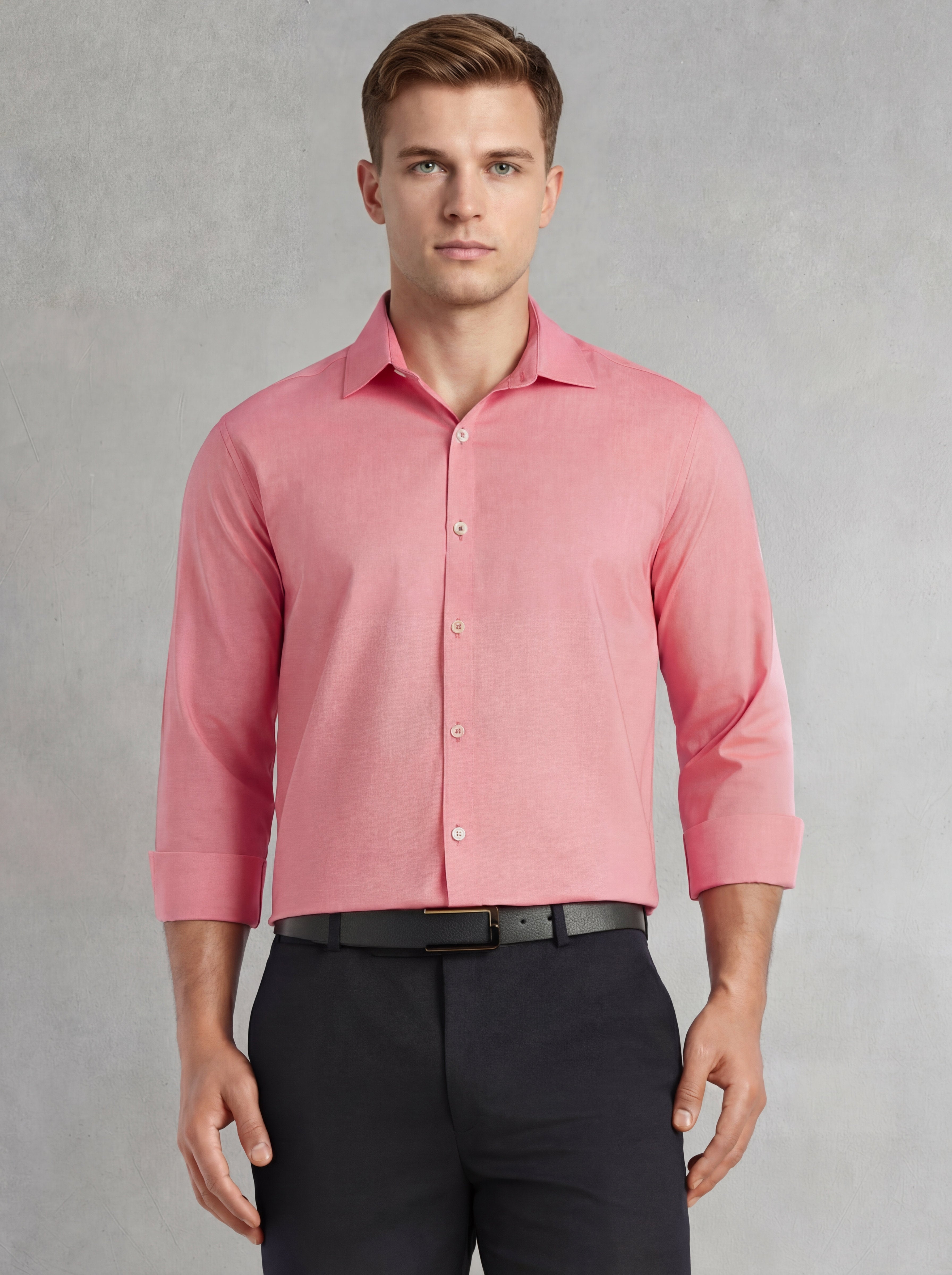 Thomas Scott Men Red Regular Fit Long Sleeves Spread Collar 100% Cotton Oxford Formal Shirt