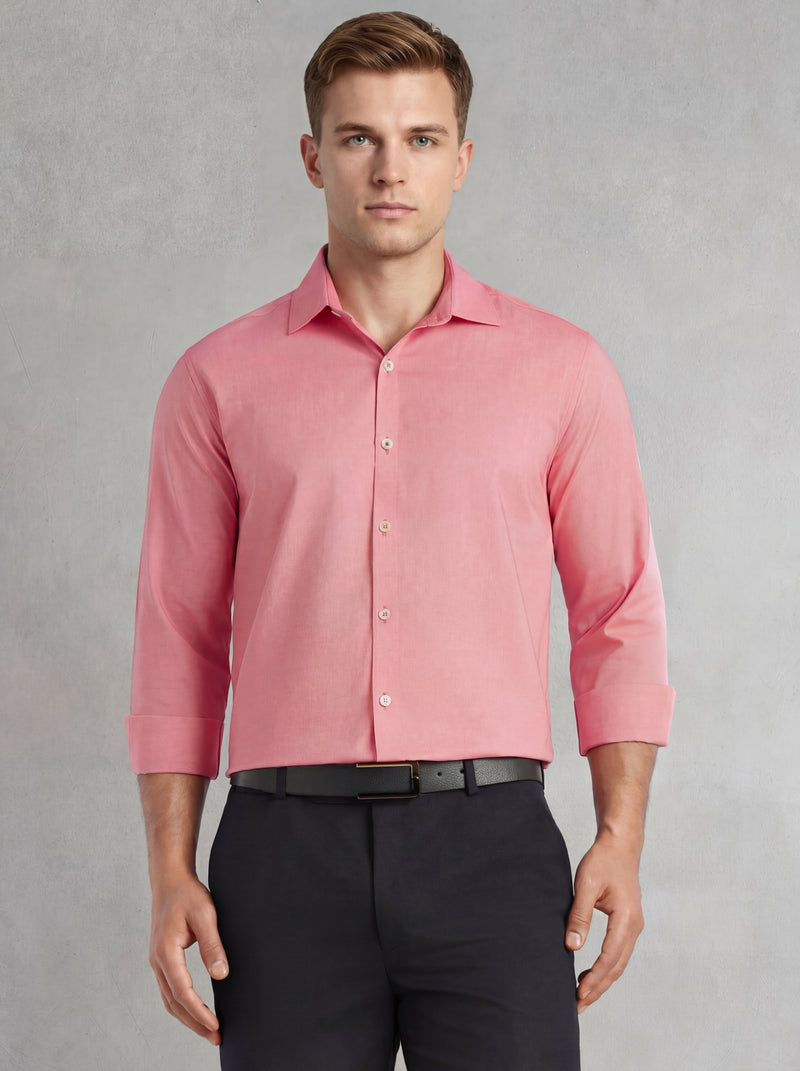 Thomas Scott Men Red Regular Fit Long Sleeves Spread Collar 100% Cotton Oxford Formal Shirt