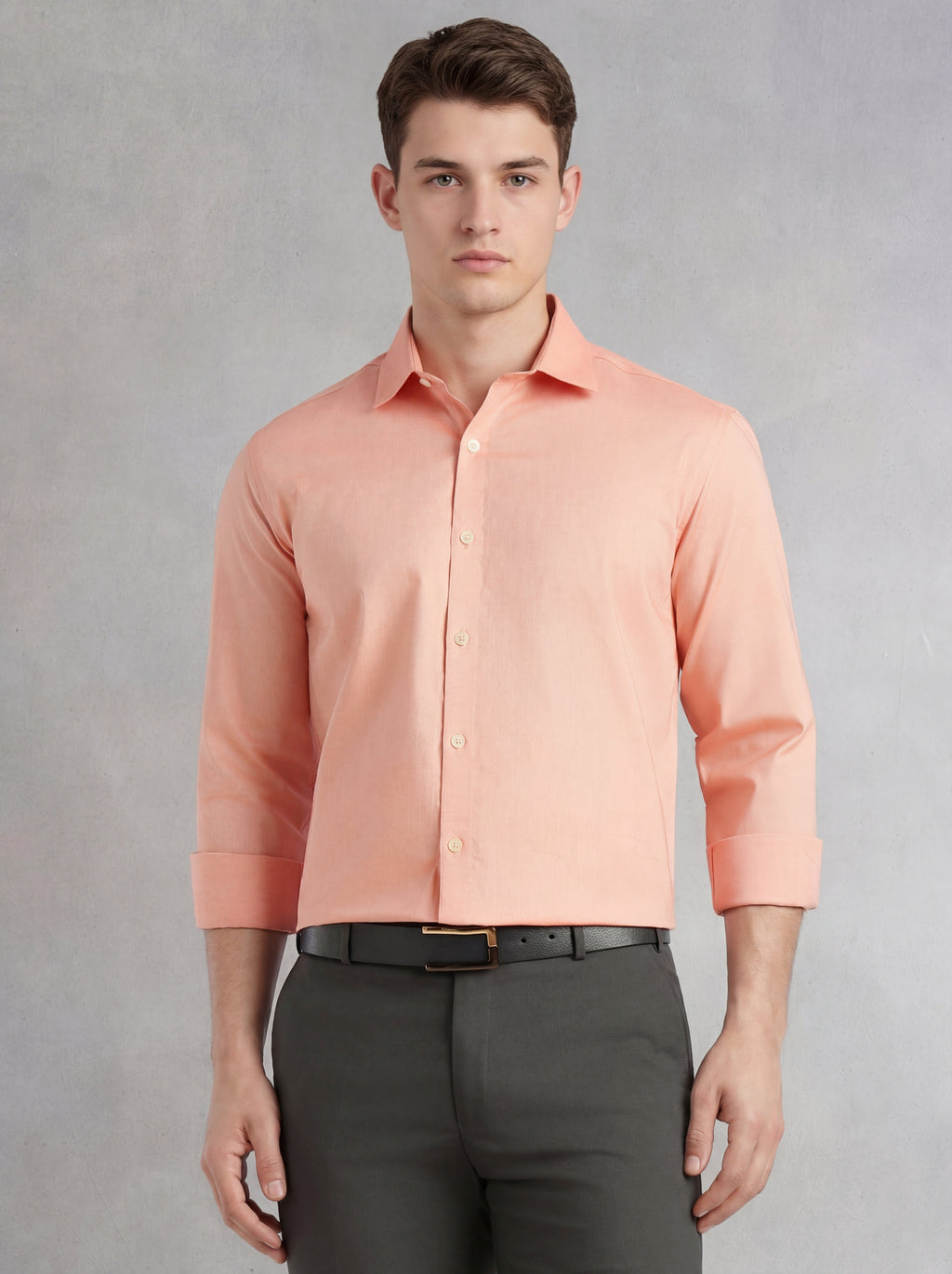 Thomas Scott Men Orange Regular Fit Long Sleeves Spread Collar 100% Cotton Oxford Formal Shirt