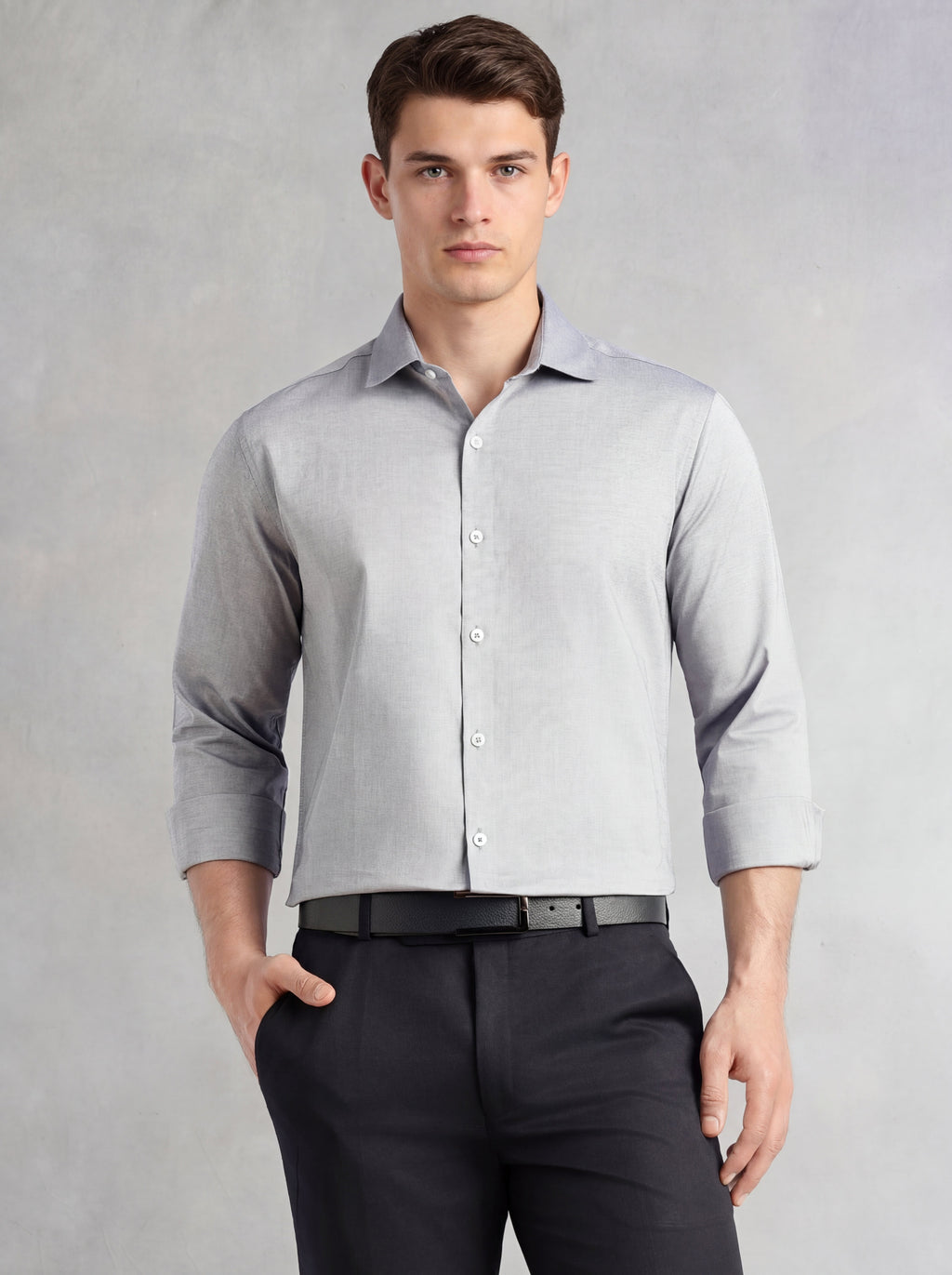 Thomas Scott Men Navy Regular Fit Long Sleeves Spread Collar 100% Cotton Oxford Formal Shirt