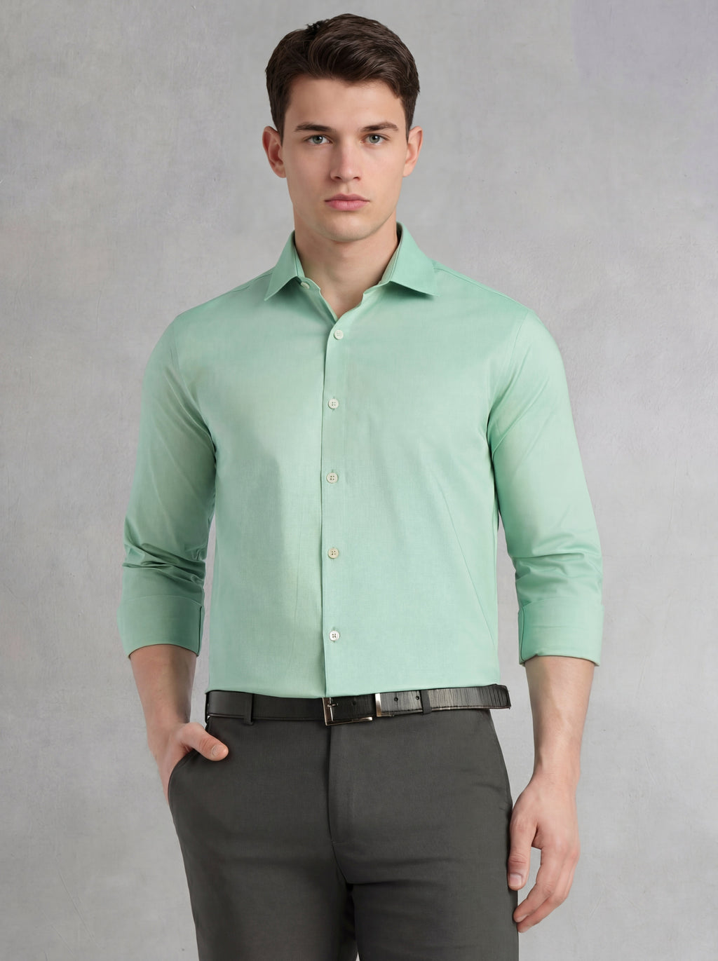 Thomas Scott Men Green Regular Fit Long Sleeves Spread Collar 100% Cotton Oxford Formal Shirt
