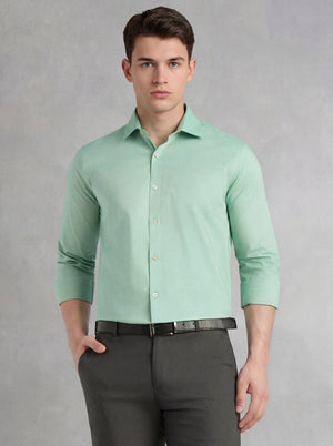 Thomas Scott Men Green Regular Fit Long Sleeves Spread Collar 100% Cotton Oxford Formal Shirt