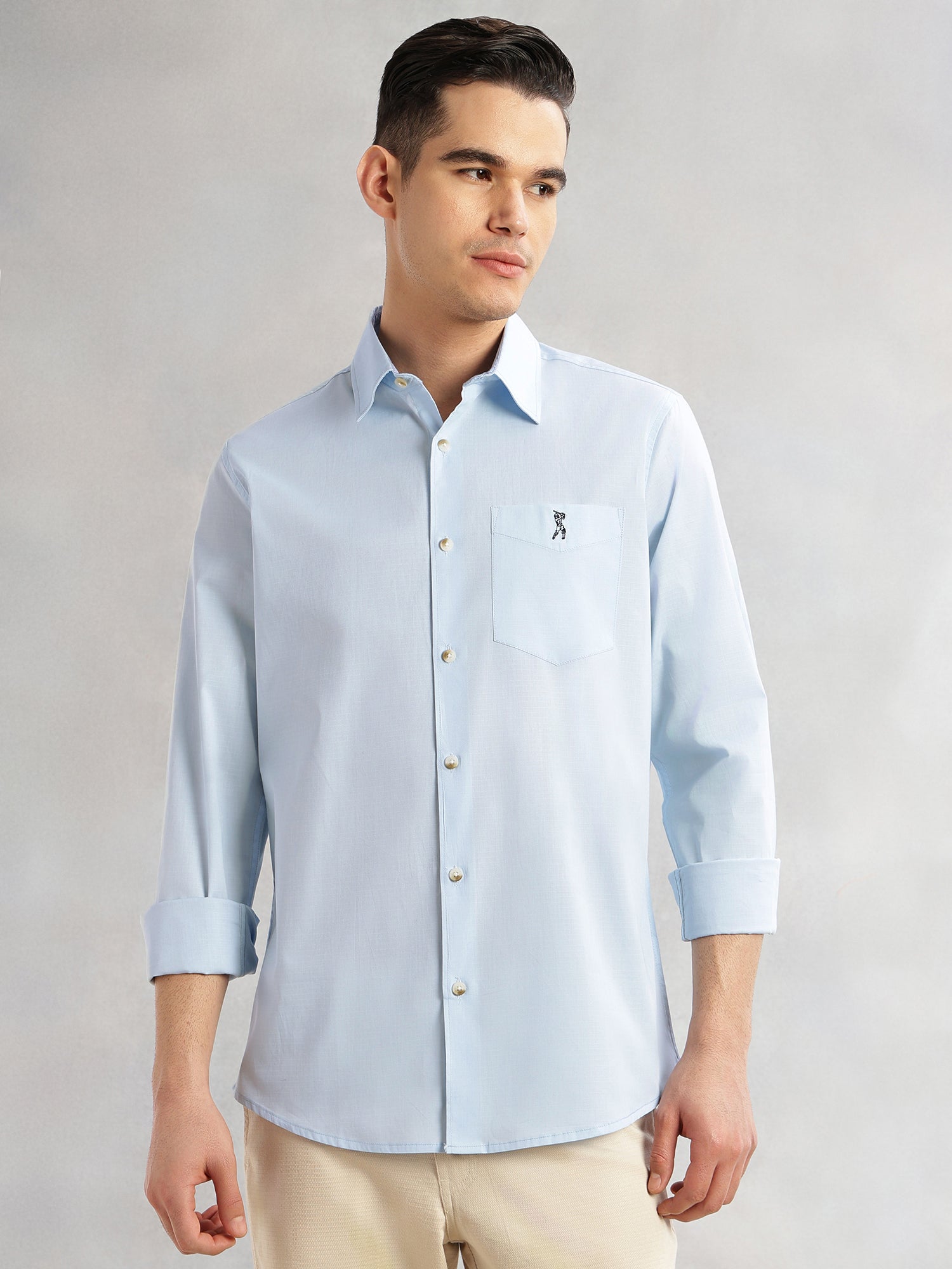 Thomas Scott Men Blue Cricket Club Collection Slim Fit Long Sleeves Spread Collar Solid Cotton Casual Shirt