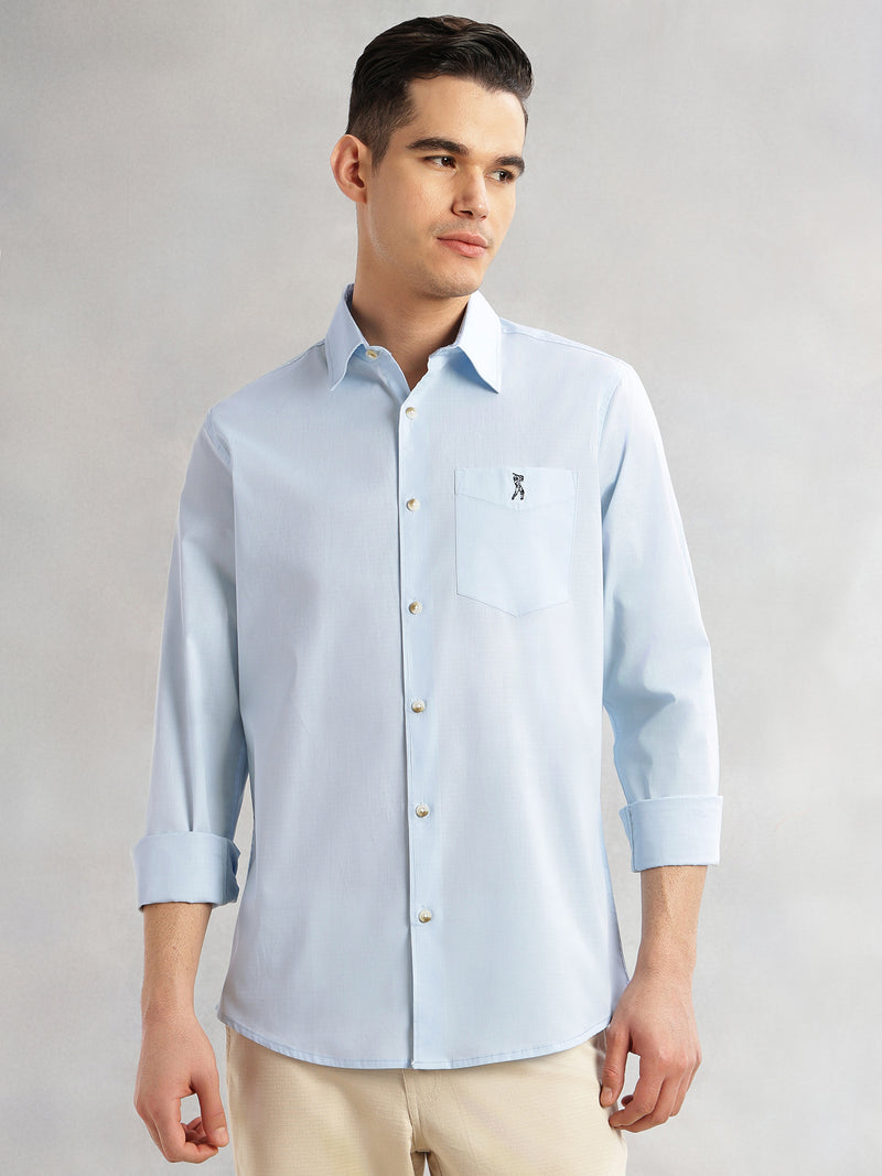 Thomas Scott Men Blue Cricket Club Collection Slim Fit Long Sleeves Spread Collar Solid Cotton Casual Shirt