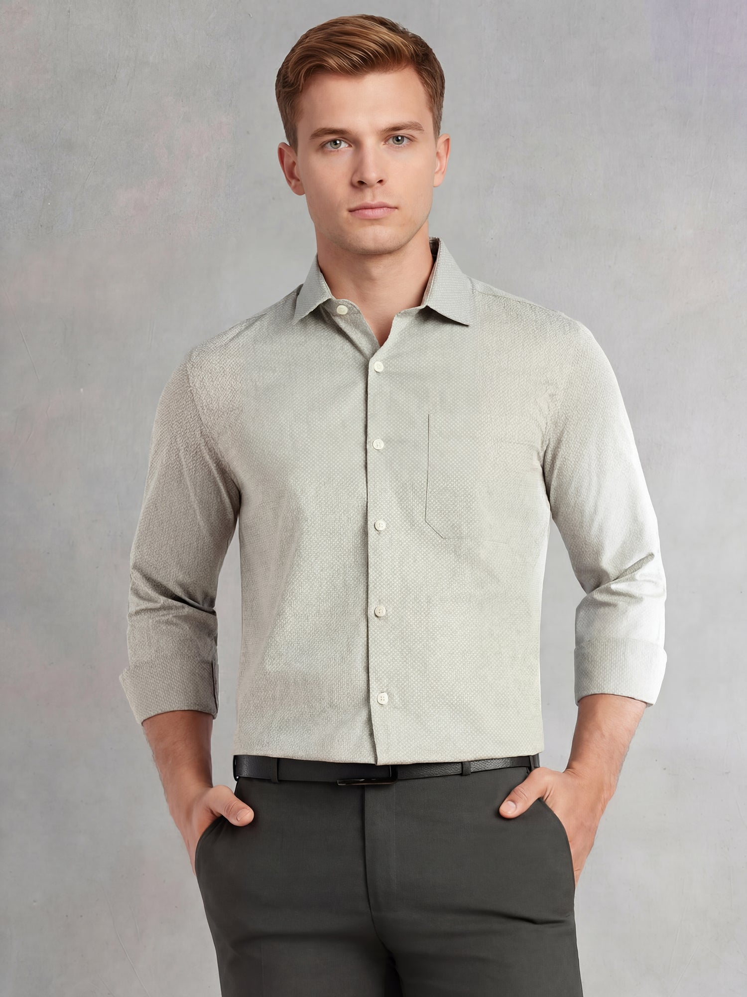 Thomas Scott Men Bottle Green Regular Fit Long Sleeves Spread Collar with Twill Tape Solid 100% Cotton Formal Shirt