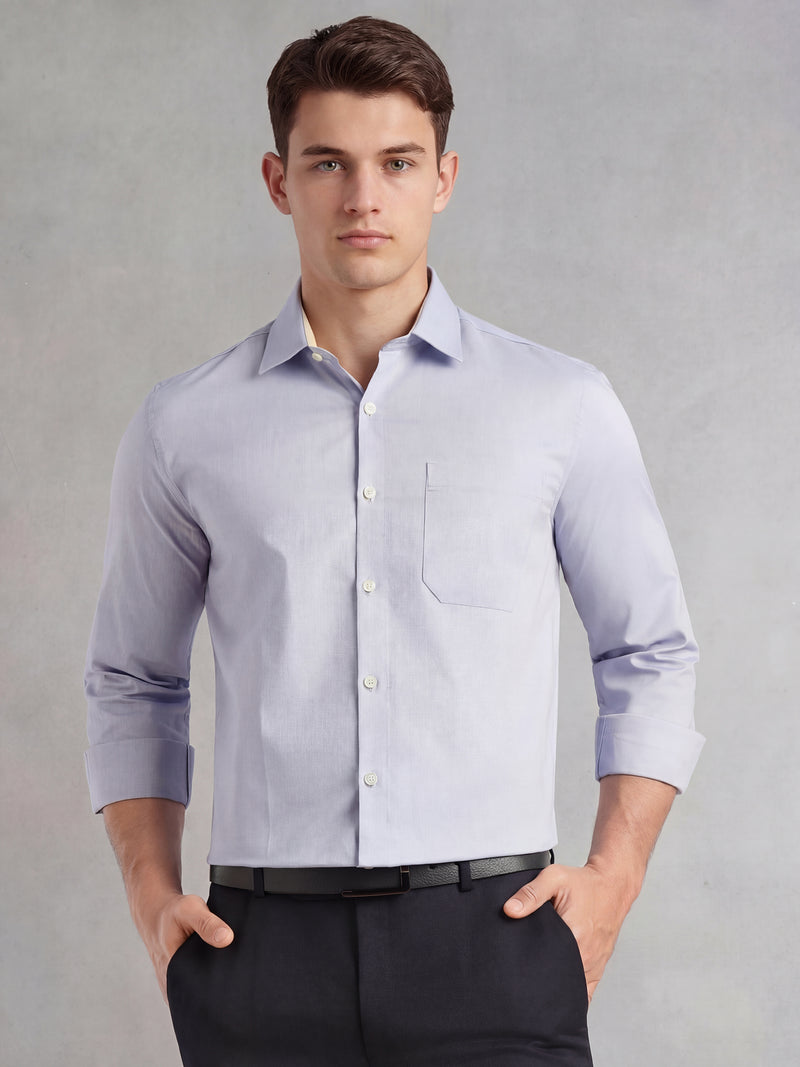 Thomas Scott Men Blue Regular Fit Long Sleeves Spread Collar with Contrast Fabric Solid 100% Cotton Formal Shirt